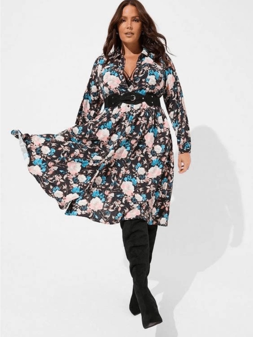 Torrid Women’s Size 00 Studio Crepe de Chine Midi Button Shirt Dress Floral